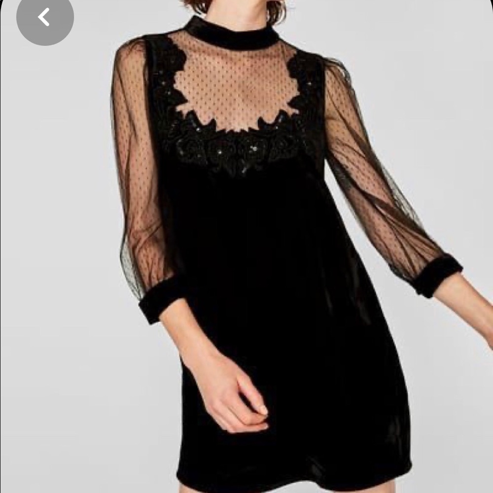 Zara Contrast Black Velvet Mini Dress